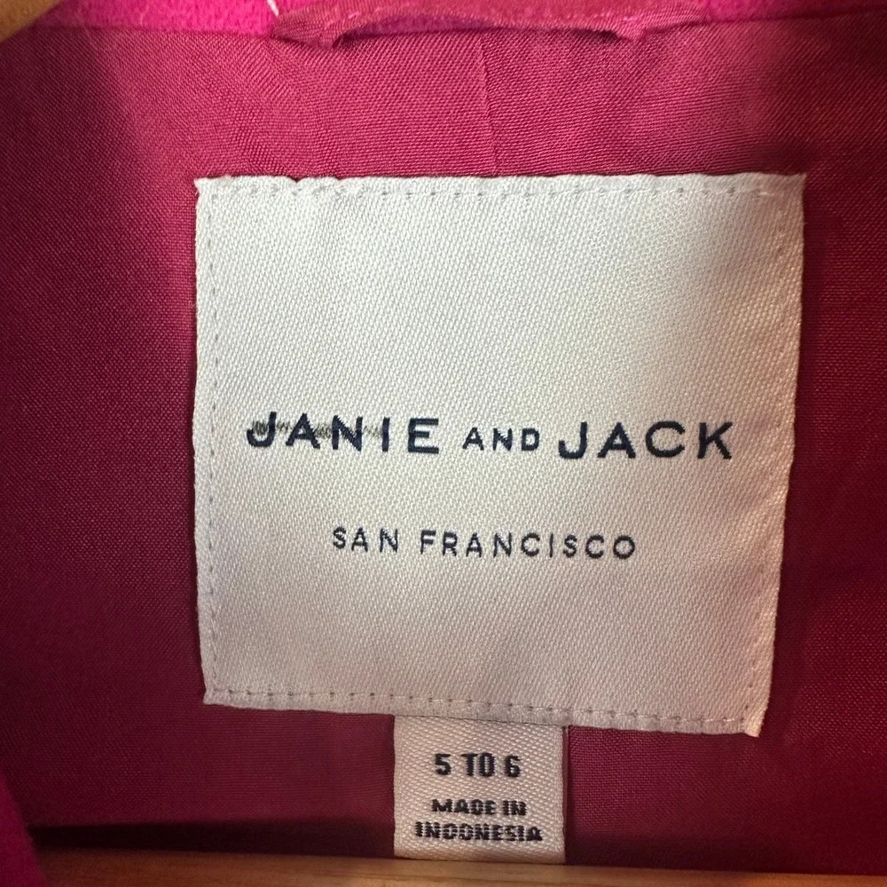 Janie and Jack Girls Hot Pink Bell Sleeve Bow Back Dress Coat Size 5-6 Fuchsia‎